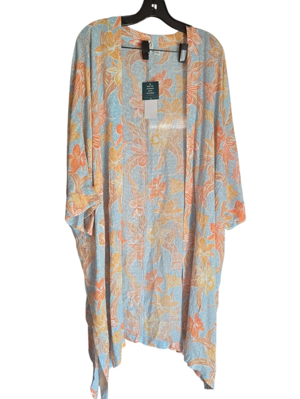 Roxy, Lightweight Floral Kimono Cardigan in Sky Blue & Peach